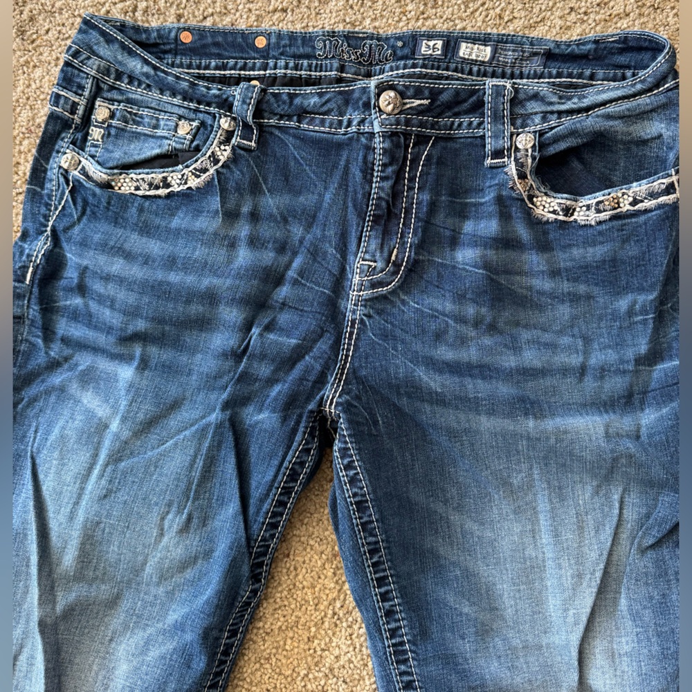 Miss Me Dark Blue Denim Jeans with Embellished Details